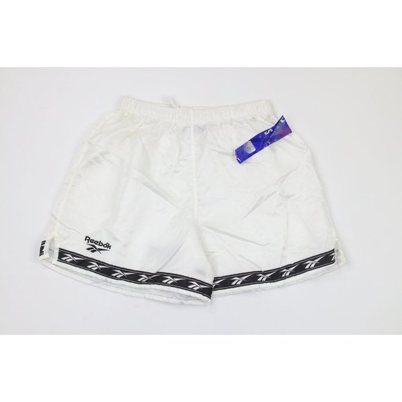 NOS Vintage 90s Reebok Mens M Spell Out Nylon Running Soccer Shorts White USA